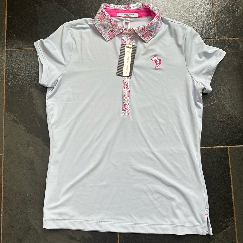 Light blue Polo Shirt with Pink Accents